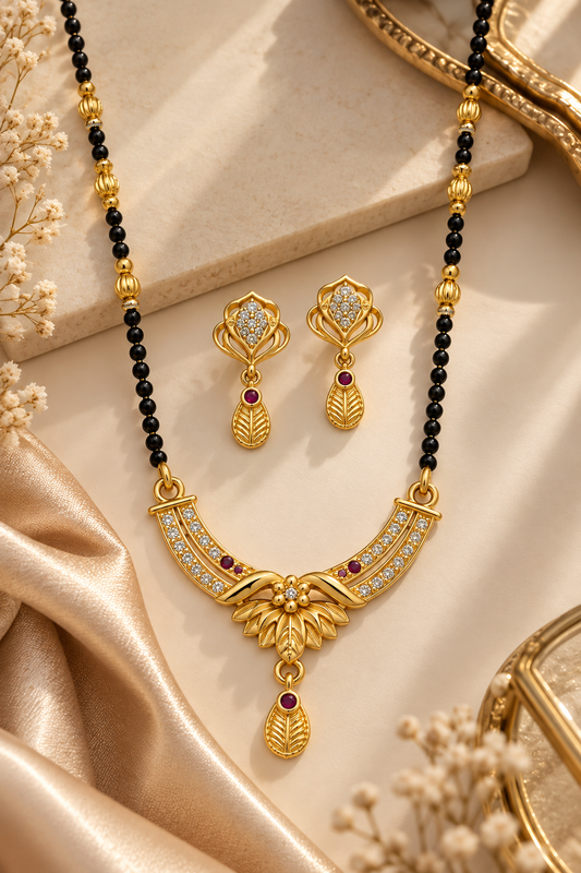 Premium Gold-Toned Mangalsutra Set with Matching Earrings