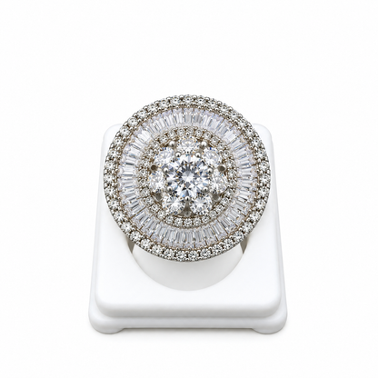 Premium Silver-Toned Floral Halo Ring