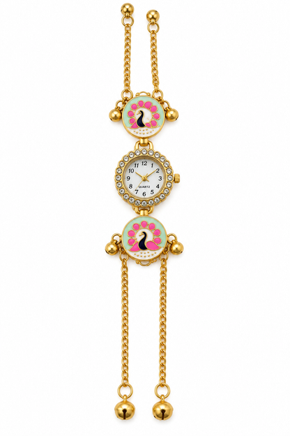 Elegant Gold-Toned Peacock Pendant Watch