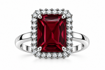 Burgundy Rectangular Halo Statement Ring