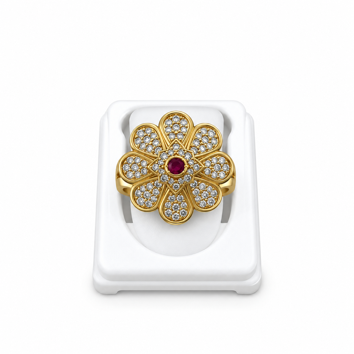 Gold-Toned Floral Ruby Statement Ring