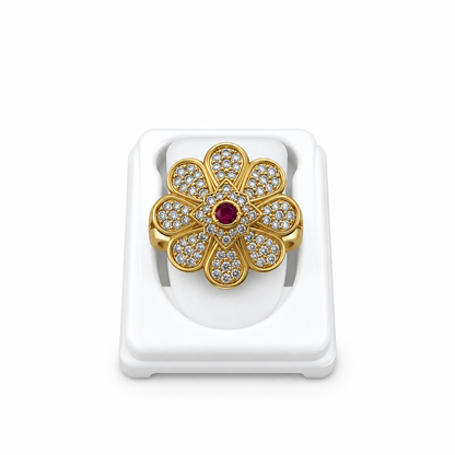 Gold-Toned Floral Ruby Statement Ring