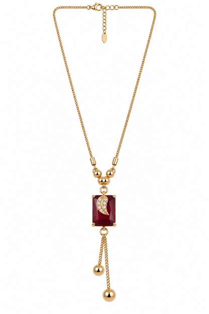 Gold-Toned Deep Red Stone Pendant Necklace