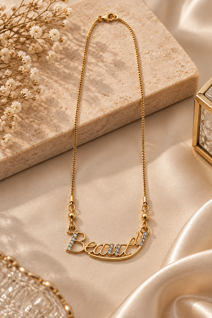Gold-Toned Script Pendant Necklace