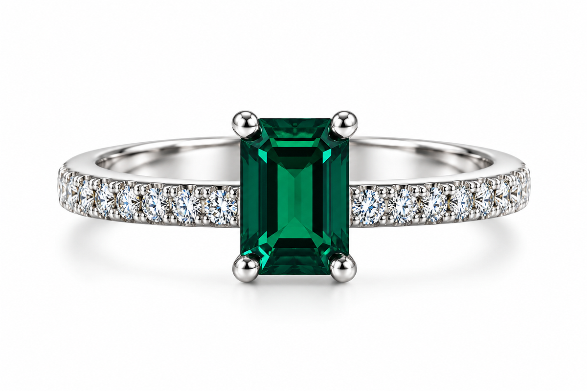 Emerald Green Solitaire Statement Ring