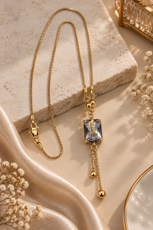 Premium Gold-Toned Crystal Pendant Necklace