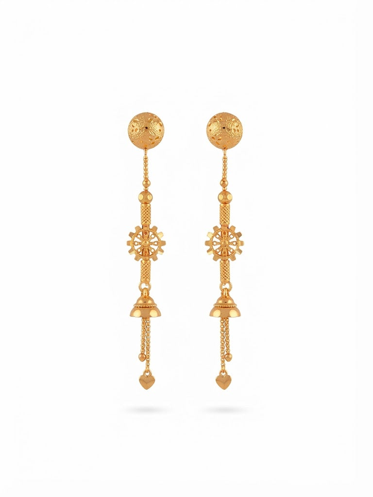 Premium Gold-Toned Ornamental Long Chain Drop Earrings