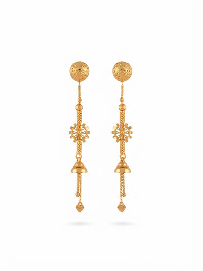 Premium Gold-Toned Ornamental Long Chain Drop Earrings