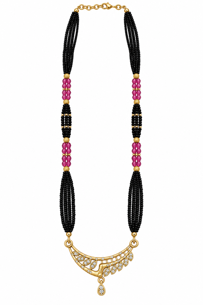 Premium Black & Pink Beaded Necklace with Gold-Toned Pendant