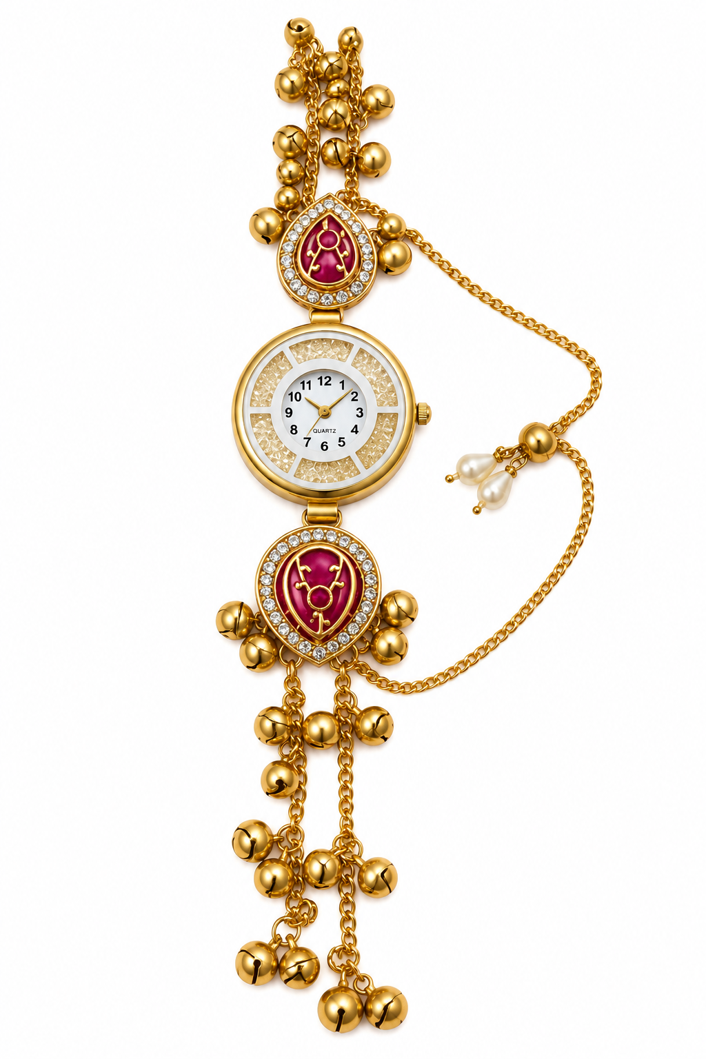 Elegant Gold-Toned Pendant Watch with Traditional Bell Detailing