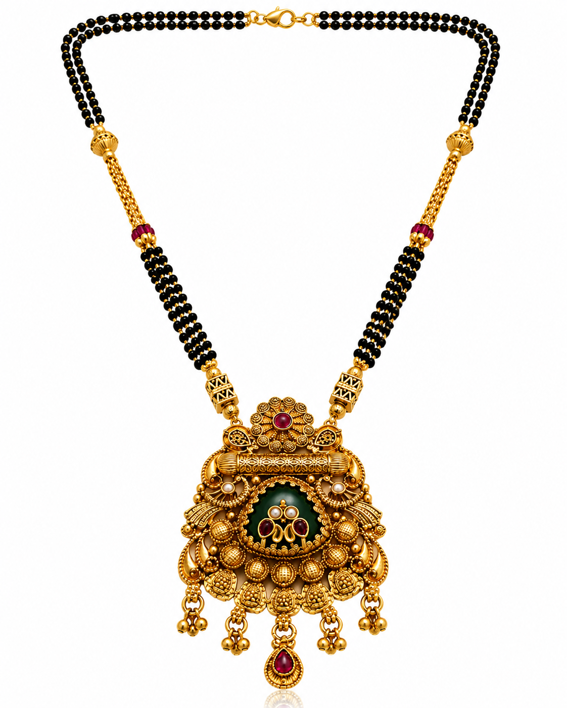 Regal Antique Gold Black Beaded Temple Mangalsutra