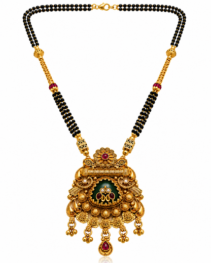 Regal Antique Gold Black Beaded Temple Mangalsutra