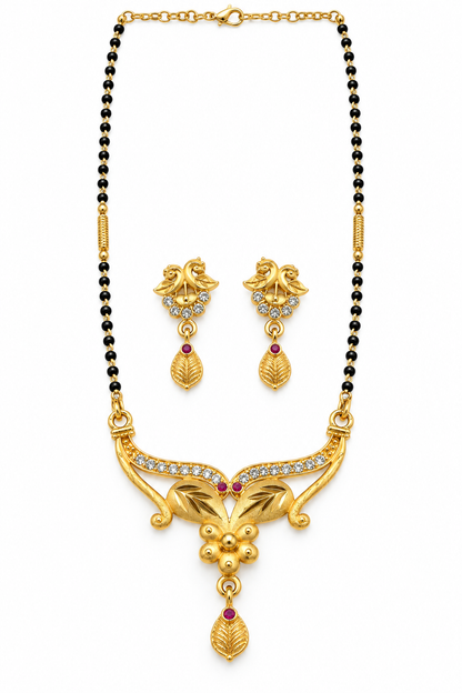 Gold-Toned Black Beaded Necklace & Earring Set