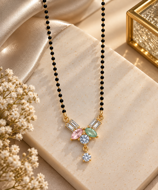 Gold-Toned Black Beaded Multicolour Pendant Necklace