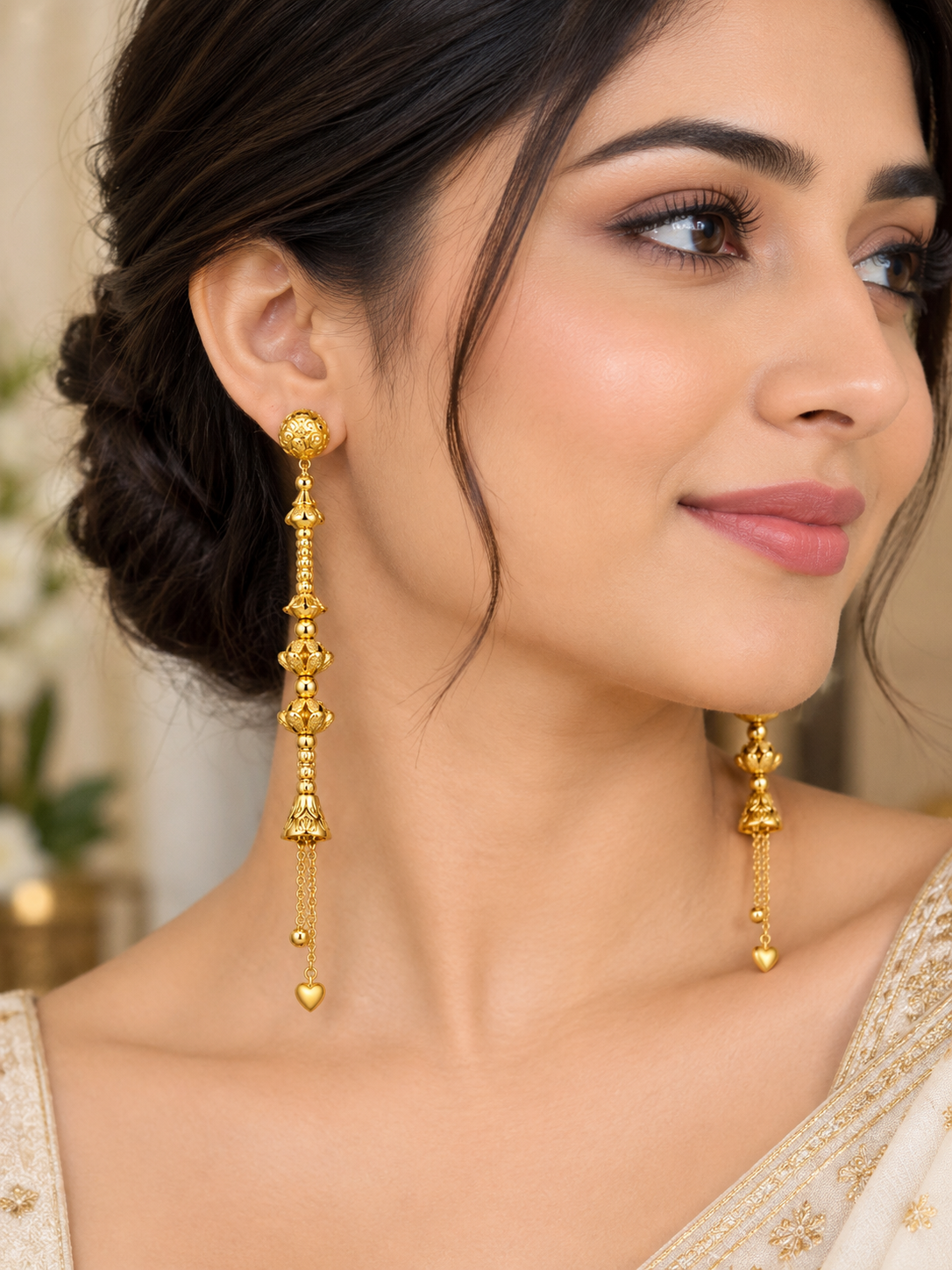Elegant Gold-Toned Long Chain Drop Earrings