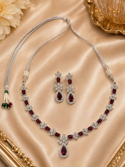 Elegant Ruby Red Teardrop Necklace & Earring Set