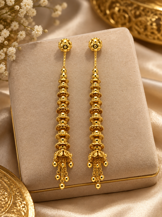 Premium Gold-Toned Layered Disc Chain Drop Earrings