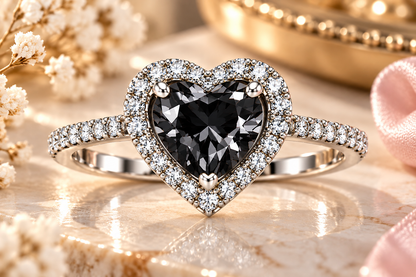 Black Heart Crystal Halo Statement Ring