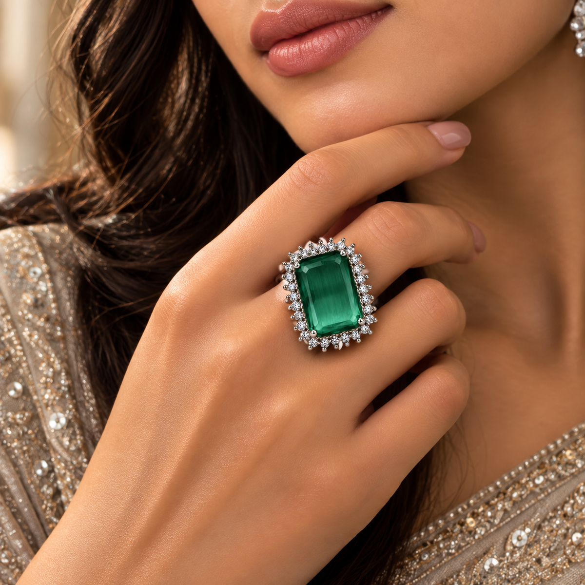 Premium Green Gemstone Statement Ring