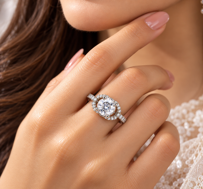 Classic Crystal Halo Solitaire Statement Ring