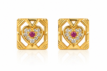 Gold-Toned Geometric Heart Crystal Stud Earrings