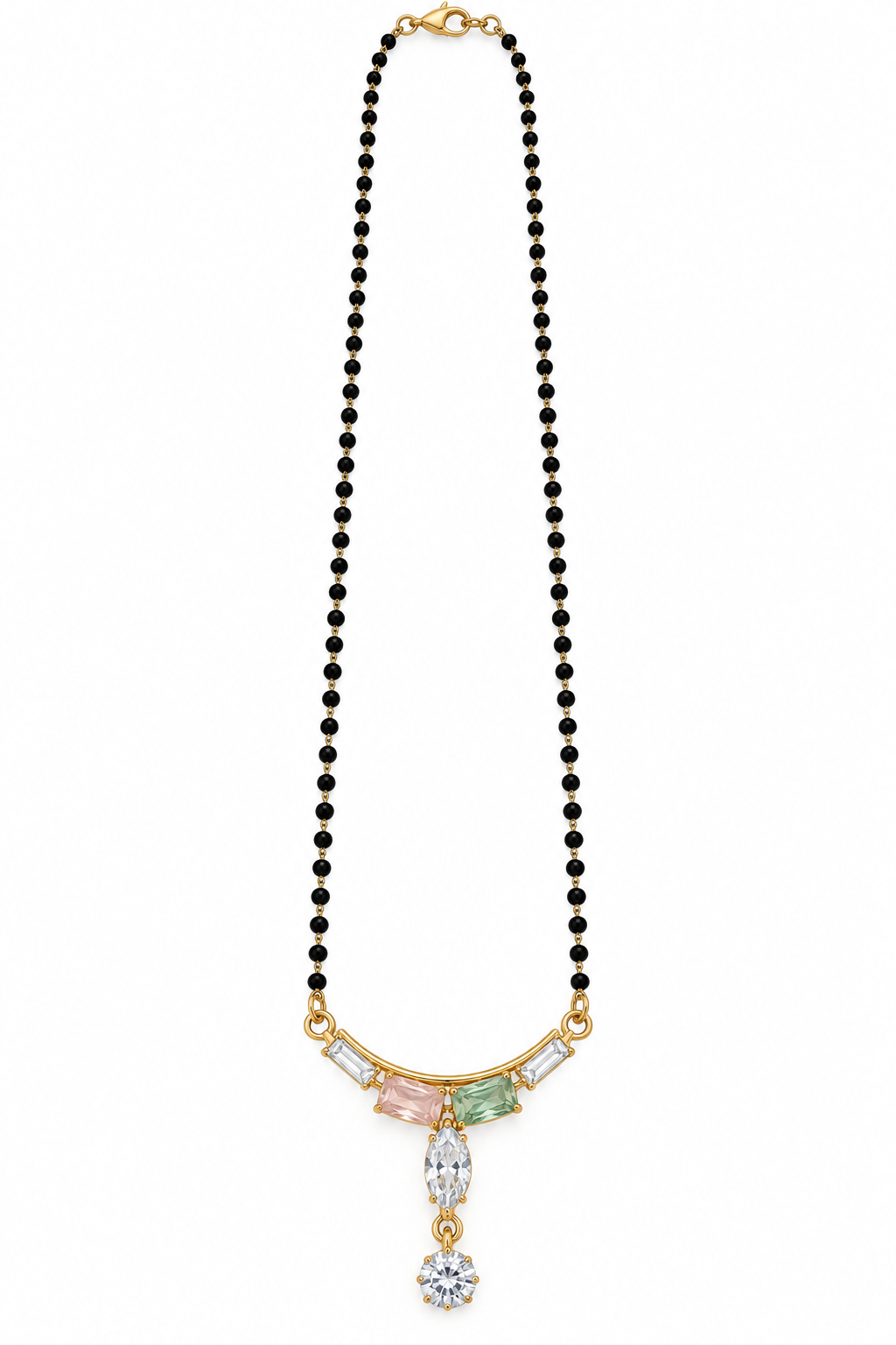 Gold-Toned Black Beaded Multicolour Pendant Necklace