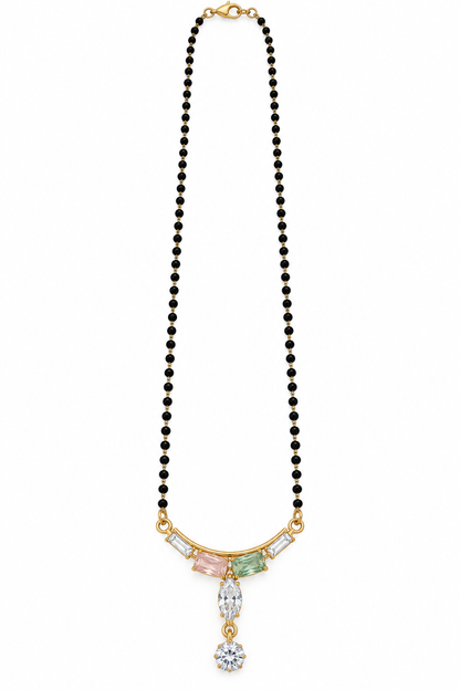 Gold-Toned Black Beaded Multicolour Pendant Necklace
