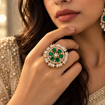 Premium Green Floral Statement Ring