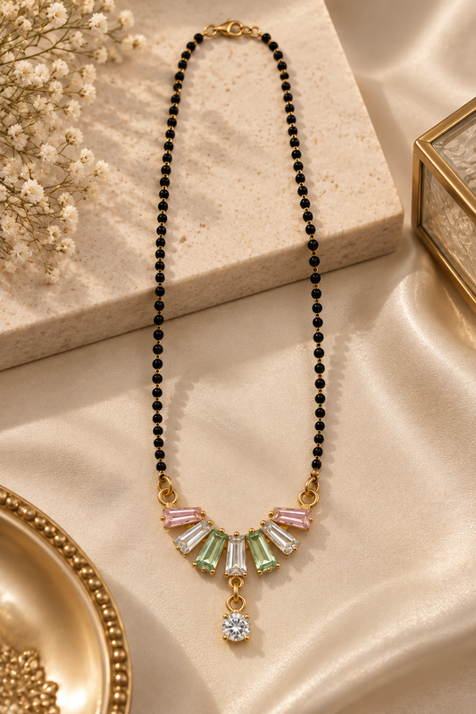 Gold-Toned Multicolour Stone Mangalsutra Necklace