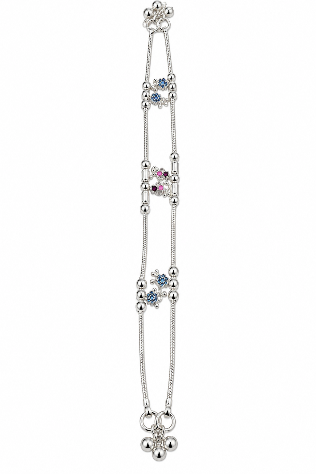 Silver-Toned Double-Strand Floral Payal