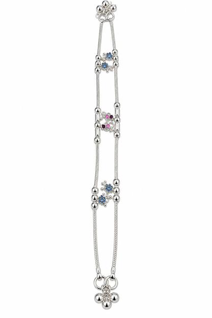 Silver-Toned Double-Strand Floral Payal