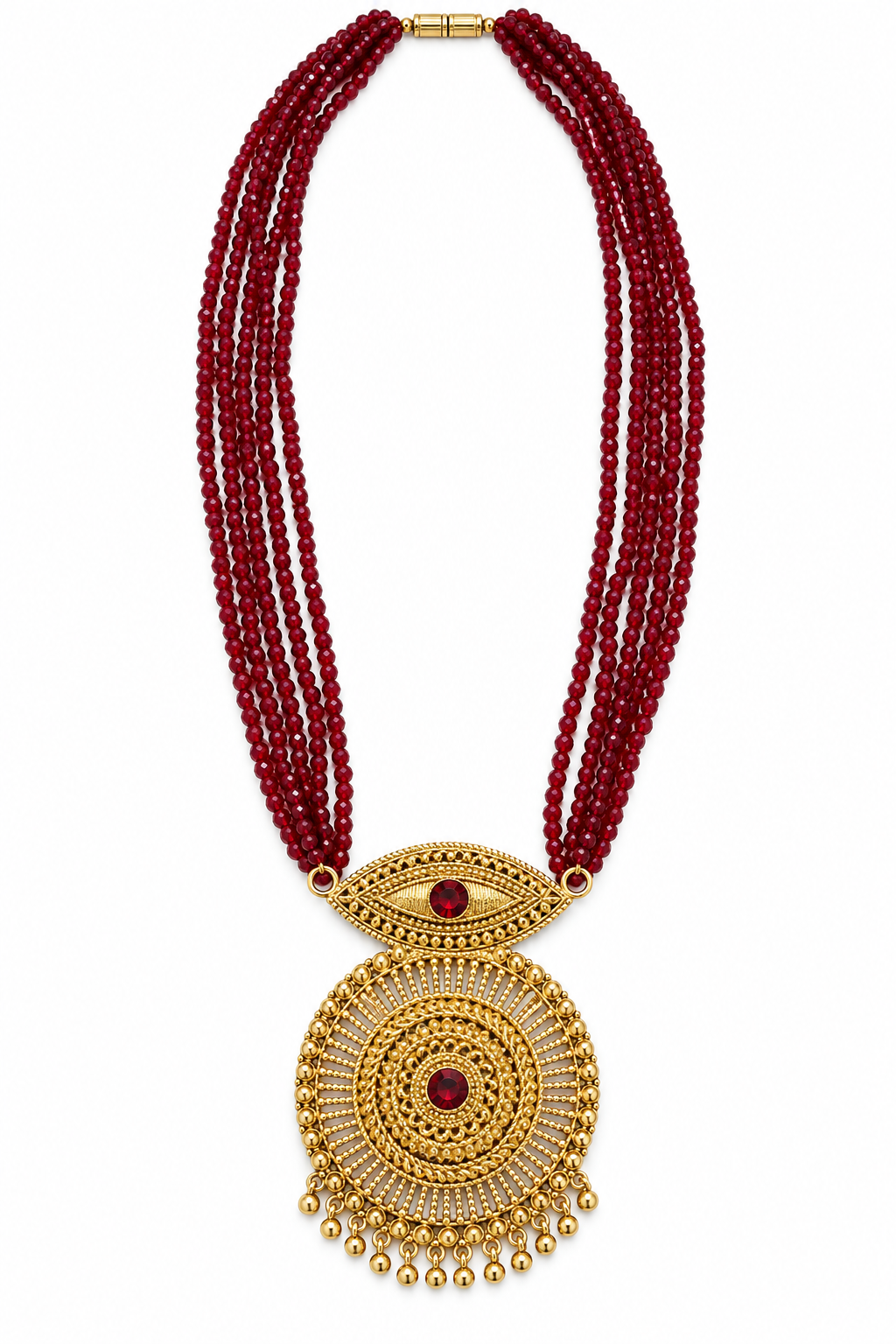 old-Toned Red Beaded Statement Necklace